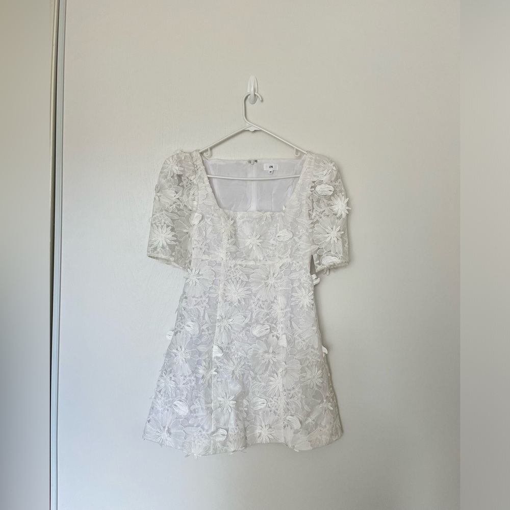 White Floral Lace Mini Dress